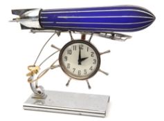 Illuminated Mantelpiece Clock in the shape of a Zeppelin. A novelty clock, produced in the 1930s