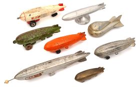 15 cast metal etc toy/model Zeppelins/Airships. 5 cast iron/metal examples with 3 wheeled