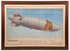 A rare Poster showing a large cut-away diagram of a proposed American Cargo Airship c1937. A large