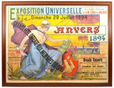 Exposition Universelle 1894 - Lithographic print. A large original lithographic print, mounted