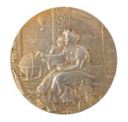 Aero-Club of Belgium 1910 Silver Gilt Medallion. Woman and child seated with globe. Balloon and