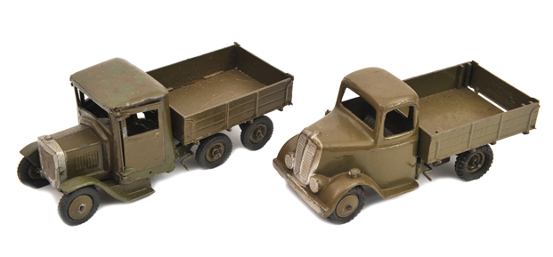 2 Britains military trucks. Pre WW11 6 wheeled example with opening drivers and passengers doors,