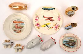 Airship related ceramic items. 5 various white china plates, 3 with picture of Father Christmas in