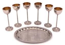 A small alloy drinks tray. Of oval design with radiating machined finish, early Zeppelin motif to