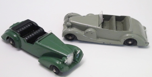 2 Dinky Toys. Alvis Sports Tourer 38d in dark green with black interior and a Lagonda Sports Coupe
