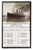 A photographic postcard of the Titanic (used), titled “The Ill Fated White Star Liner Titanic”, also