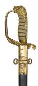 An early Victorian 1827 pattern Royal Naval officers’ sword, slightly curved, fullered blade 31”, by