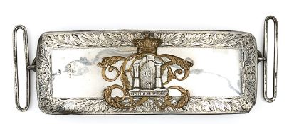 A Victorian Officers’ silver flapped pouch of the 6th (Inniskilling) Dragoons, black leather pouch