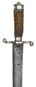 A 17th Century hunting hanger, flat curved single edged blade 17½”, with deeply struck King’s head