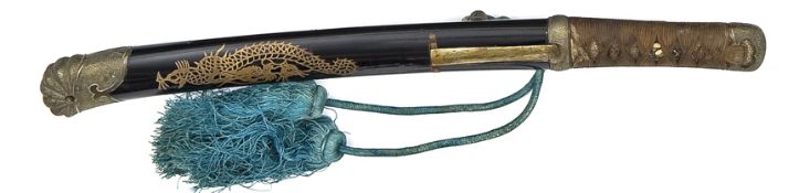 A Japanese dagger Aikuchi, 19th century blade 10½” recessed back edge, cat scratch habaki, en