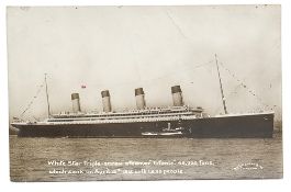 A photographic postcard of the Titanic (unused) titled “White Star Triple Screw Steamer ‘Titanic’