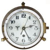 A good Third Reich Naval bulkhead clock, the hinged chrome plated front 6½” diameter, with