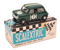 Scalextric Austin Mini Cooper ‘S’ C.76. In B.R.G. with yellow stripe, and light brown interior. RN