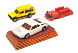 3 Matchbox 75 series resin/plastic mock-up vehicles. Matra Rancho, painted in yellow and black.