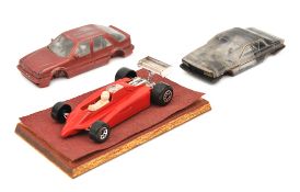 3 Matchbox 75 series resin/plastic mock-up vehicles. Saab 9000, in metallic maroon, Lancia Flavia,