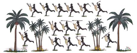 14 Britains African Zulu Warriors. From set No 147 (1 full set and others from another set).