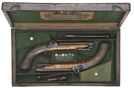 A good cased pair of 30 bore percussion belt pistols by Frederic Barnes & Co, London, 12” overall,