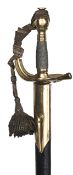 An officer’s full dress sword, c 1850, of The Life Guards, straight fullered blade 36”, brass hilt