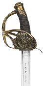 A Spanish cavalry officer’s sword dated 1835, straight blade 35”, with panel bordered by fullers for