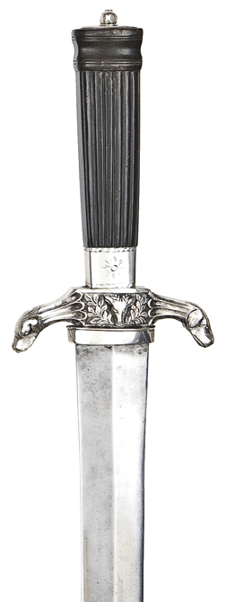 A silver mounted hunting hanger, probably French, c 1840, shallow diamond section blade 21”,