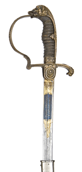 A Turkish infantry officer’s sword, c 1910, slightly curved, fullered and watered blade 27”,