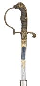 A Turkish infantry officer’s sword, c 1910, slightly curved, fullered and watered blade 27”,
