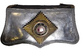 An Imperial Russian officer’s pouch, silver plated flap, with roped border, in the centre a 4