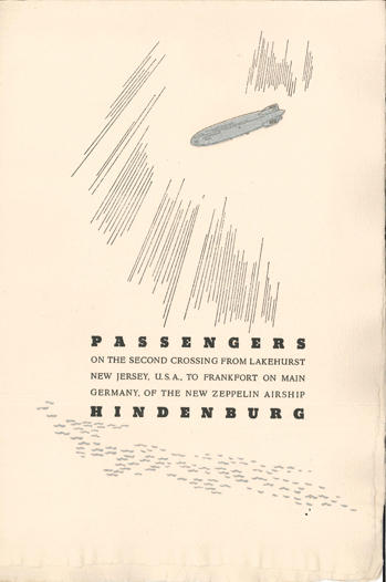 Hindenburg Passenger List dated 20 May 1936, for the flight from Lakehurst NJ to Frankfurt. GC See