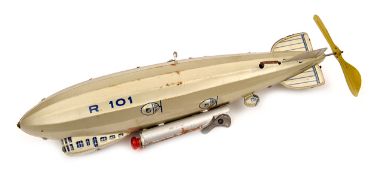 A rare Tipp & Co tinplate clockwork lithographed airship toy. ‘R.101’. Probably produced for the