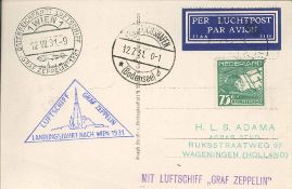 Graf Zeppelin Mail. Dutch mail postcard 1931 flight to Austria, landing at Vienna. Dutch acceptance,