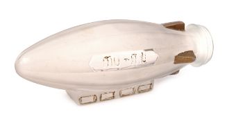 An interesting frosted glass airship/Zeppelin style bottle. Possibly of French origin, 24cm long