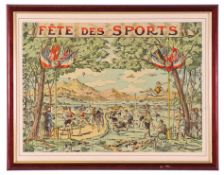 Colourful Poster “Fete des Sports”. A poster for a pre-WW1 international celebration of sports,
