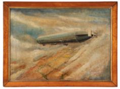 Oil on Canvas – LZ10 “Schwaben” in flight over the countryside. Framed (88cm x 65cm). Lovely