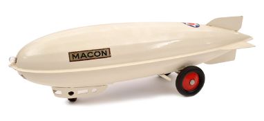Scarce American Steelcraft large heavy duty tinplate push-pull along ‘Macon’ airship toy. 63cm.