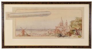 Lithographic Print of the Speiss-Zodiac Airship. Lithograph printed in colour, finished by hand