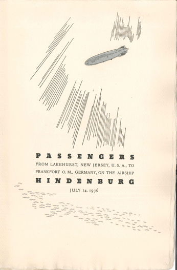 Hindenburg Passenger List dated 14 July 1936, for the flight from Lakehurst NJ to Frankfurt. GC