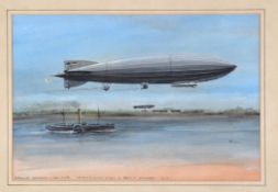 Original Painting of the LZ 121 – Nordstern. Mounted, glazed and framed watercolour painting