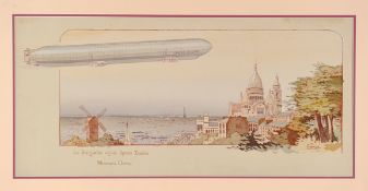 Lithographic Print of the Speiss-Zodiac Airship. Lithograph printed in colour, finished by hand