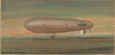 A pair of original watercolours of Submarine Scout Airships. Painted on card (29cmx14cm), these