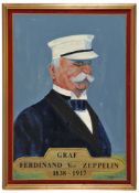 Modern Portrait of Count Zeppelin. Acrylic on Hardboard, framed (56 cm x 77cm). Naive painting of