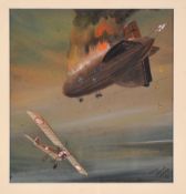 Original painting showing the destruction of LZ37 by Sub-Lieutenant Reggie Warneford RNVR.