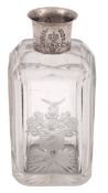 Graf von Zeppelin’s glass decanter of rectangular form. 18.5cm tall to the top of the silver neck