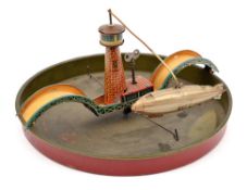 An unusual clockwork tinplate airship toy. Produced by CKO (Kellerman) in the 1920’s. A 20cm