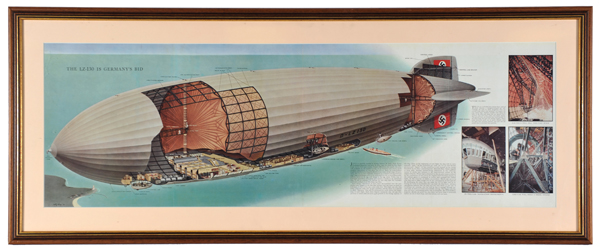 Cut-away diagram of LZ 130 “Graf Zeppelin”. Framed, mounted and glazed (123cm x 50cm). A large cut-