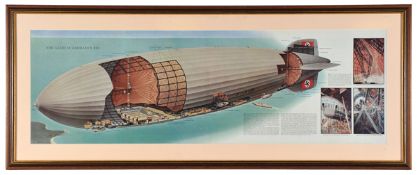 Cut-away diagram of LZ 130 “Graf Zeppelin”. Framed, mounted and glazed (123cm x 50cm). A large cut-