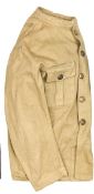 A Boer War period OR’s khaki linen tunic, low stand up collar, 5 detachable large Vic buttons to