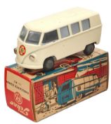 A rare Tekno Volkswagen type 2 Ambulance. Example in cream ‘Zonen’ livery. Boxed, minor creasing.