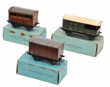 8 Hornby-Dublo 1930s/1940s Freight Wagons. SR meat van, Esso tank wagon, 2 x LMS cattle truck, LMS