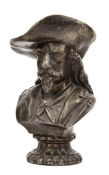 A metal head and shoulder bust of Buffalo Bill, 5¾” inscribed “Hon W.F. Cody Buffalo Bill”, tablet
