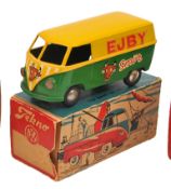 A rare Tekno Volkswagen type 2 delivery van. Example in yellow and green ‘EJBY’ livery. Boxed,